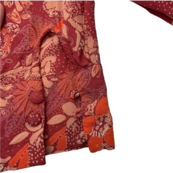 Free People Orange Floral Mini Tunic Dress Long Sleeve Deep VNeck - Picture 4 of 9